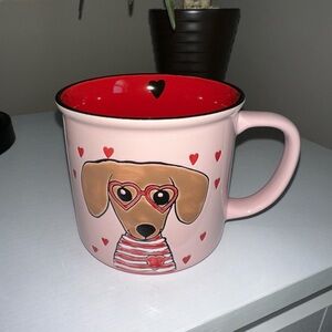 NEW Puppy Love Hand Painted 18oz Mug Valentines Day Dachshund Dog Hearts Cup Tea